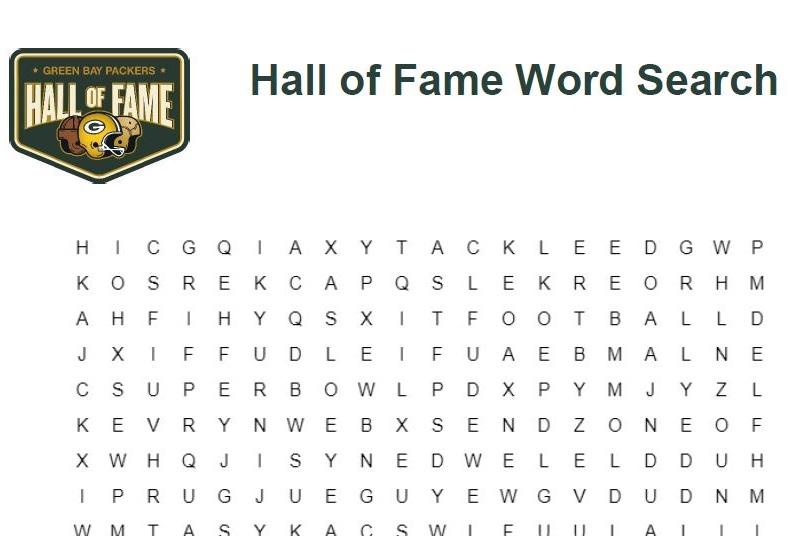 Packers Hall of Fame Word Search