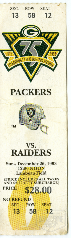 Dec. 26, 1993 Lambeau Leap Ticket