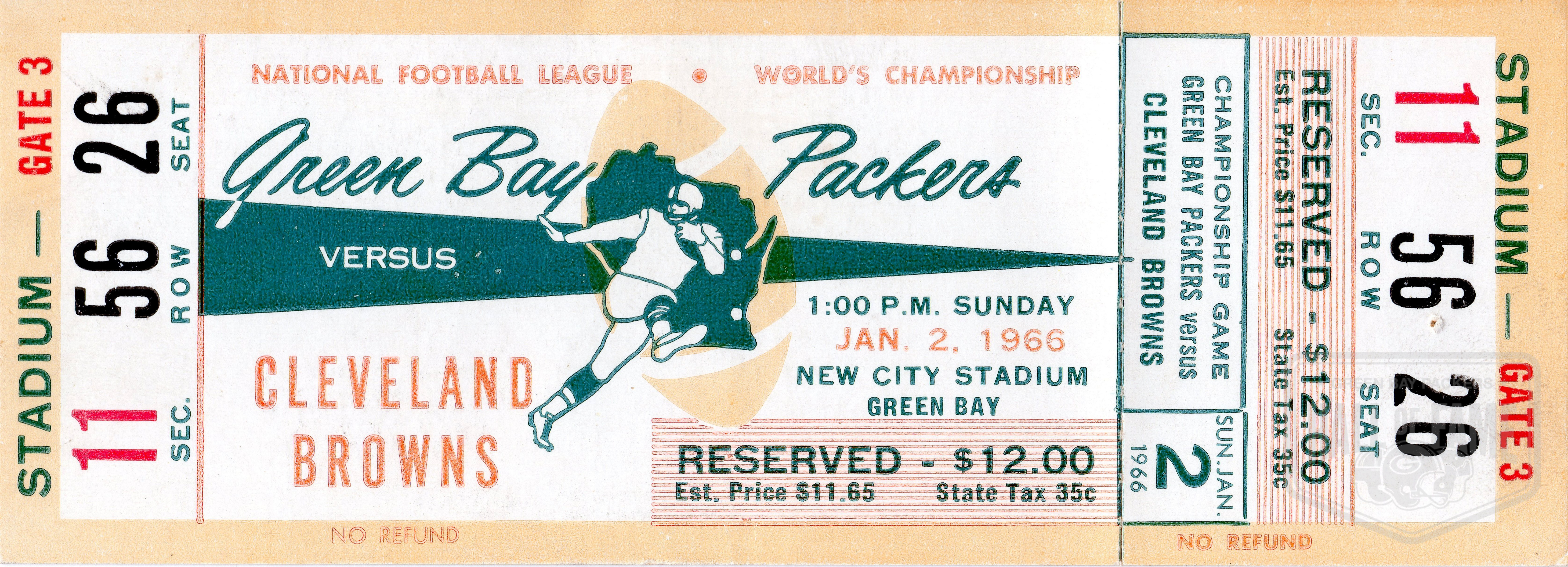 Jan. 2, 1966 1965 NFL Championship Ticket