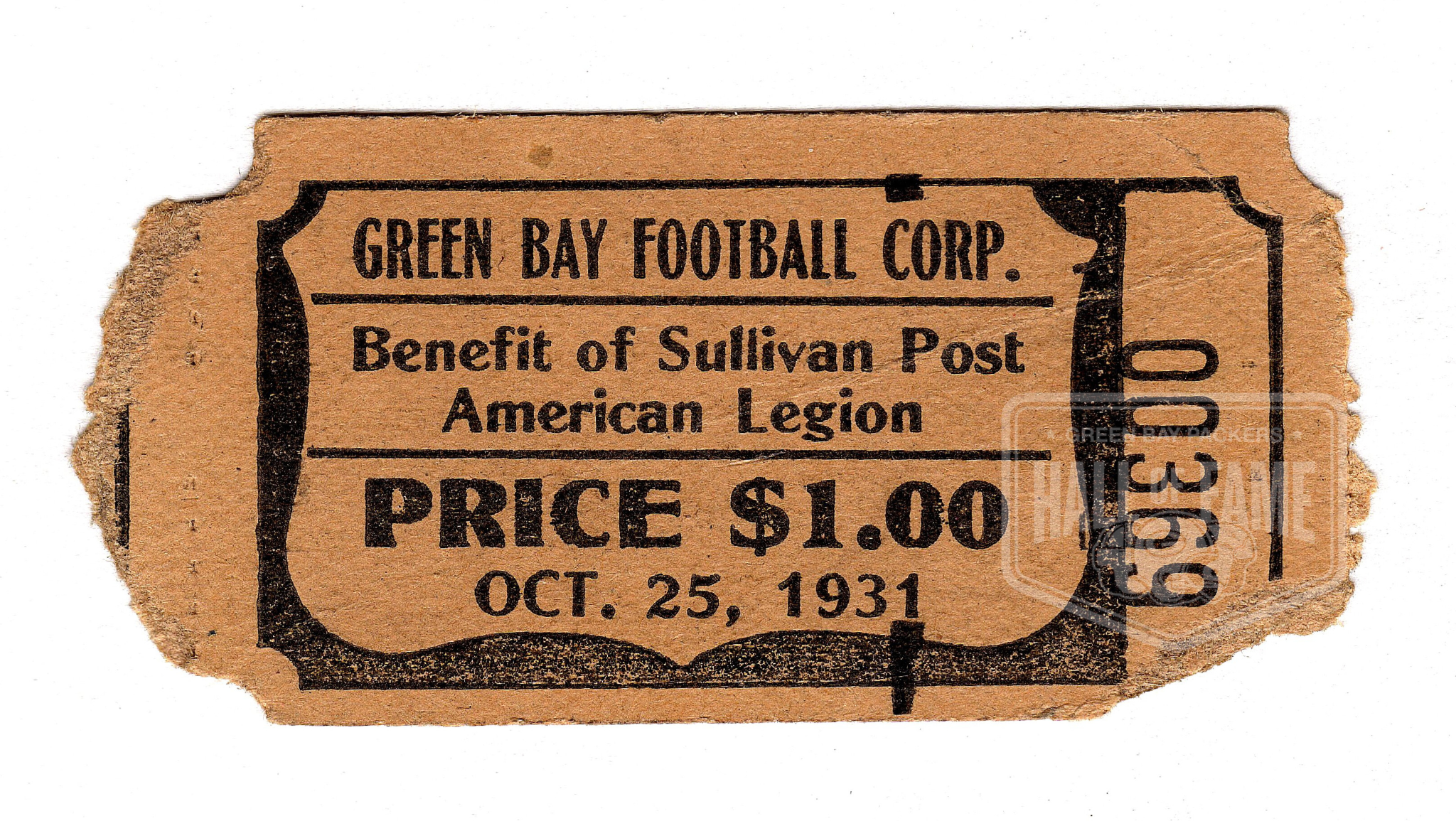 Oct. 25, 1931 Green Bay Packers Ticket