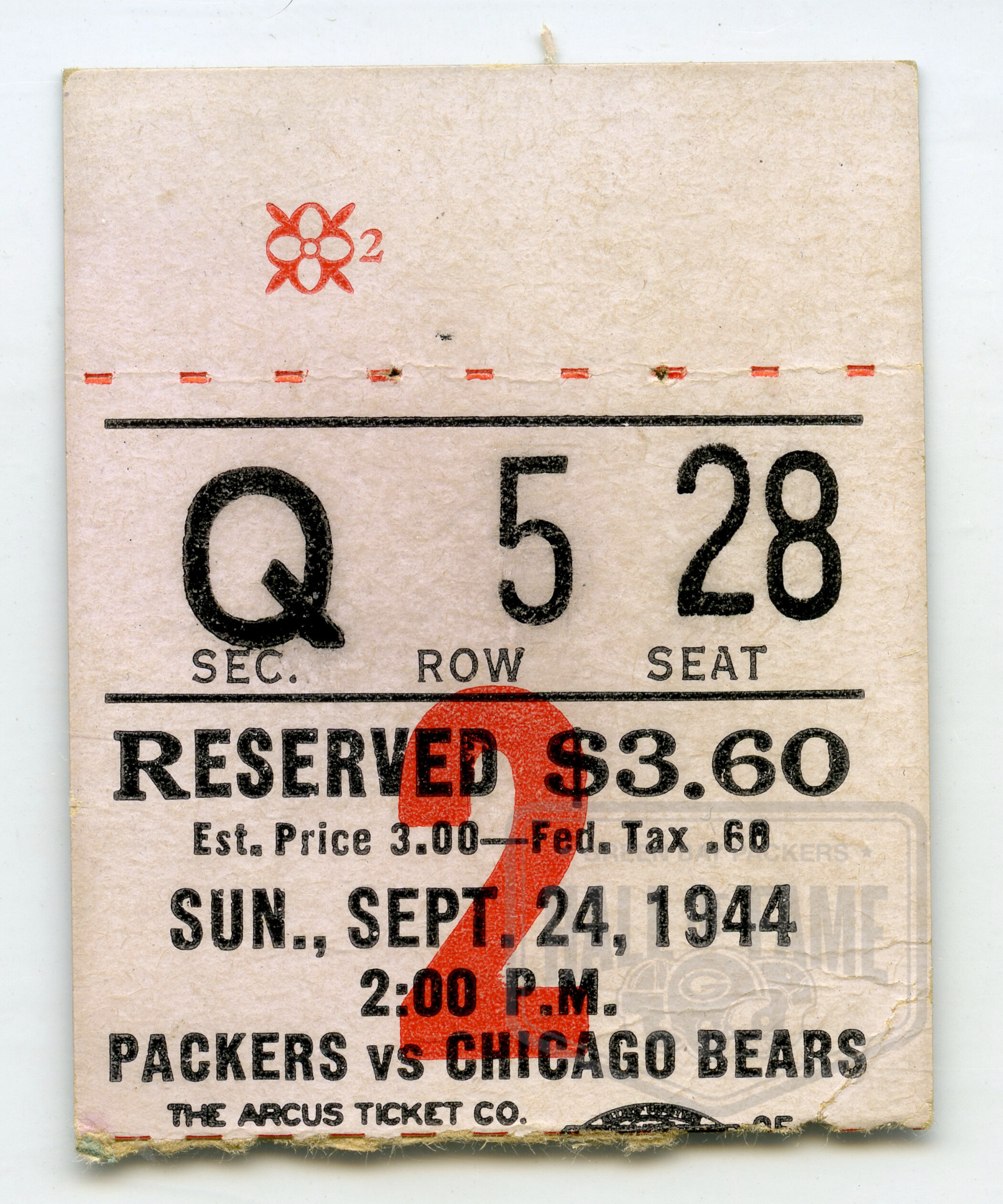 Sept. 24, 1944 Green Bay Packers Ticket