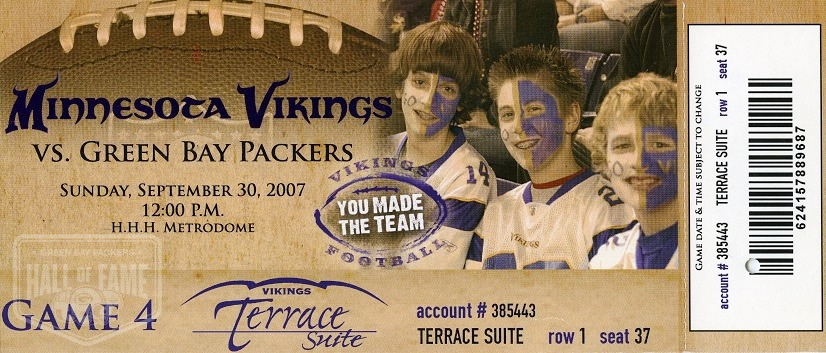 Sept. 30, 2007 Minnesota Vikings Ticket